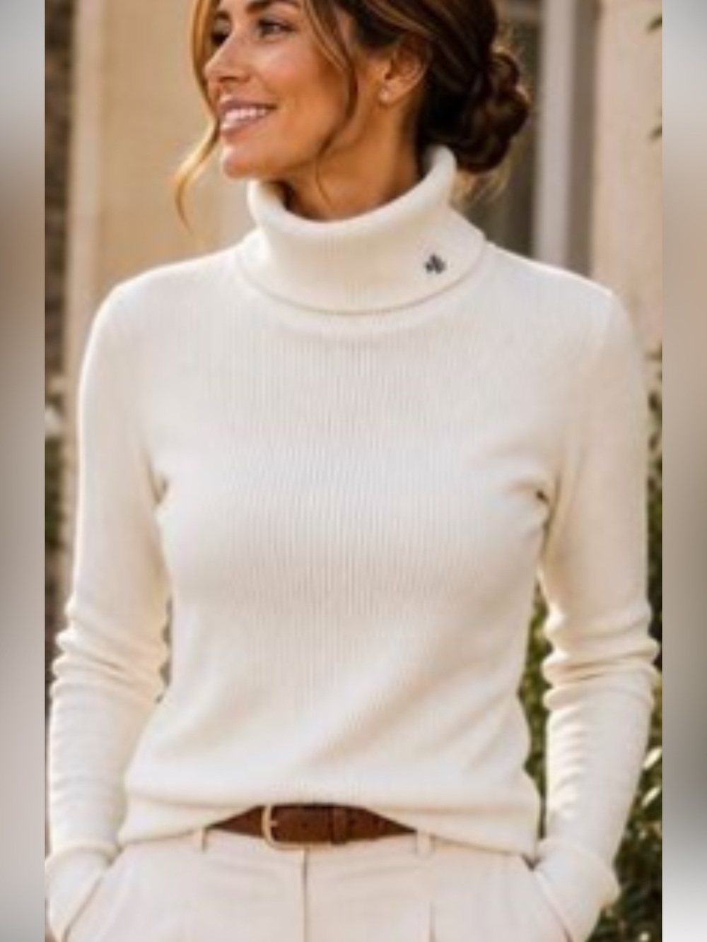 Ralph Lauren Ivory Ribbed Turtleneck Sweater